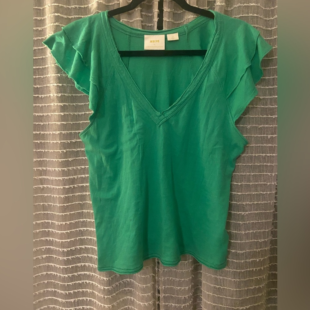 Anthropologie Maeve Green Flutter Sleeve Top